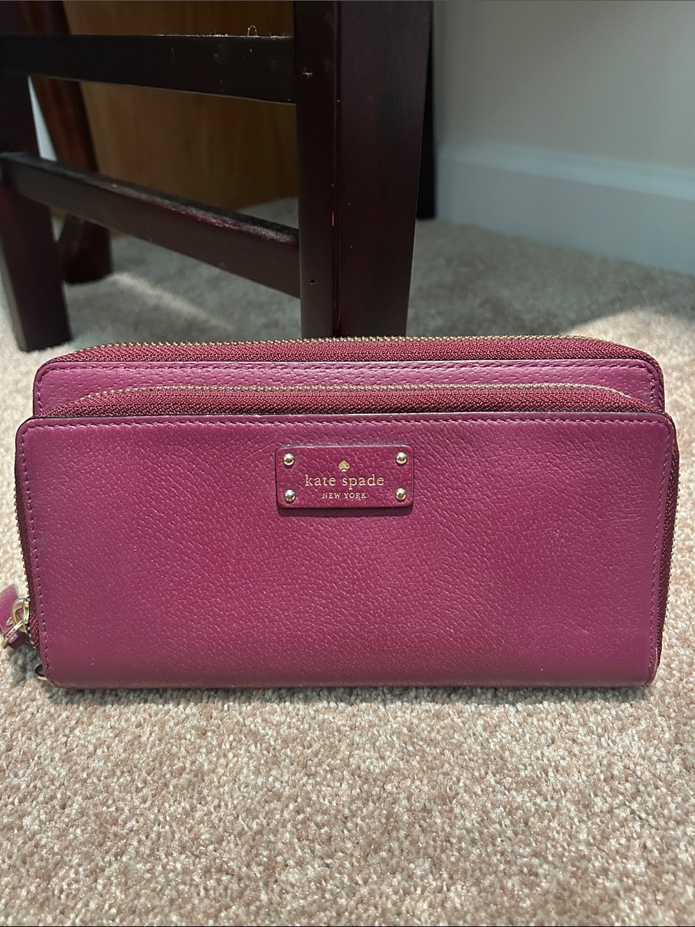 kate spade Maroon Leather Zip-Around Wallet